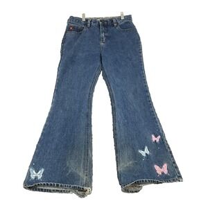 Vintage Mudd Flared Butterfly Embroidered Boho Dark Jeans Denim 90s Y2K  Size 14